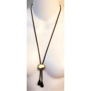 Brass Necklace Southwestern Bolo Slide Enamel Beaded Lariat Chain Foldover Clasp